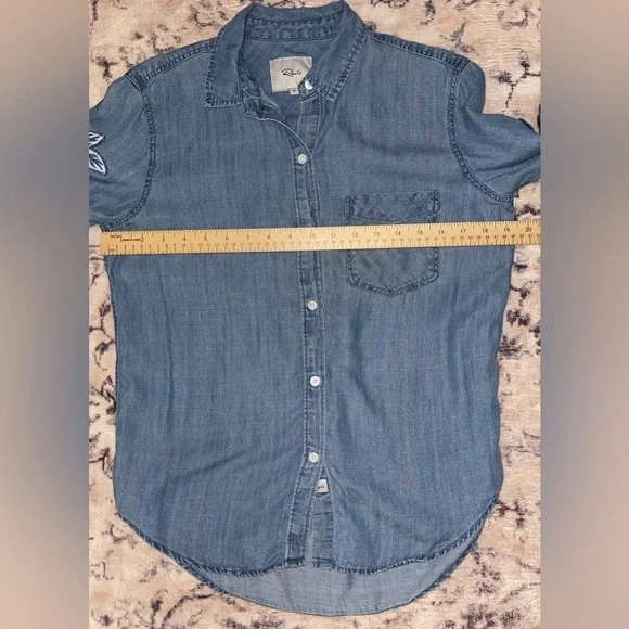 RAILS - Ingrid Floral Embroidered Patches Chambray Shirt Size XS - Picture 6 of 11